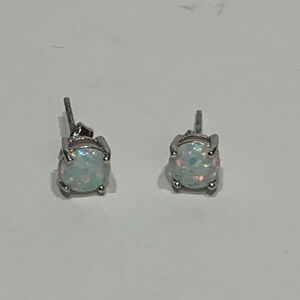Opal Stud Post Earrings in Silver Iridescent .925 Silver